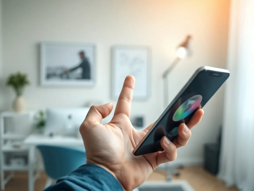 Dłoń trzymająca iPhone'a z palcem wskazującym nad ikoną aplikacji, gotowa do jej usunięcia z ekranu głównego.